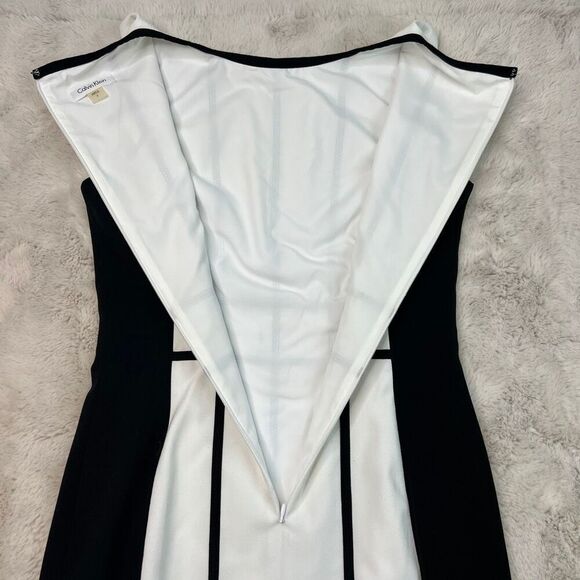 Calvin Klein Womans Black White Sleeveless Sheath Dress Size 4 Slimming Office - Picture 9 of 9